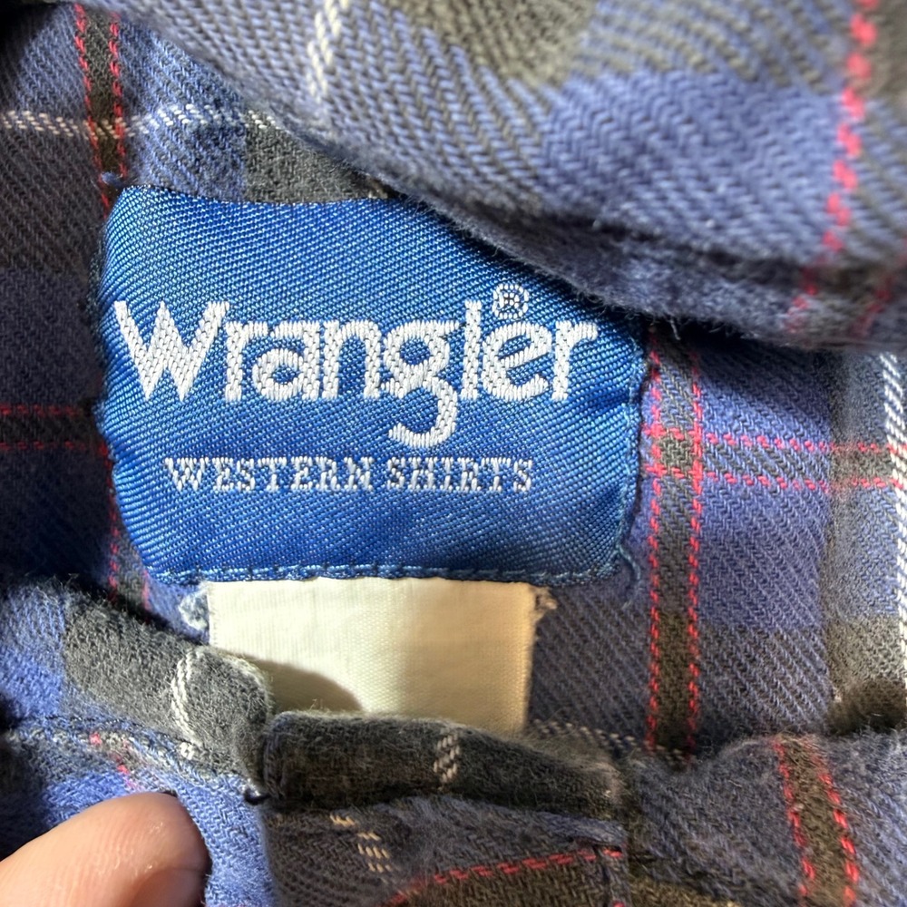 Wrangler Western Shirts Plaid Blue Long Sleeve Snap Button Pearl Snap Mens XL - Picture 3 of 11
